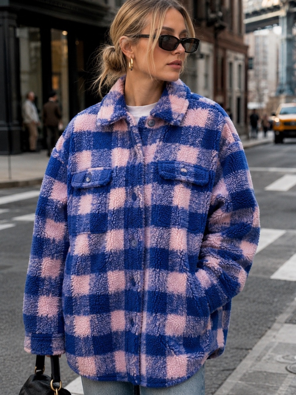 Stand Studio NWT US 2 French 34 Blue‎ Pink Sherpa Teddy Jacket Sabi Revolve